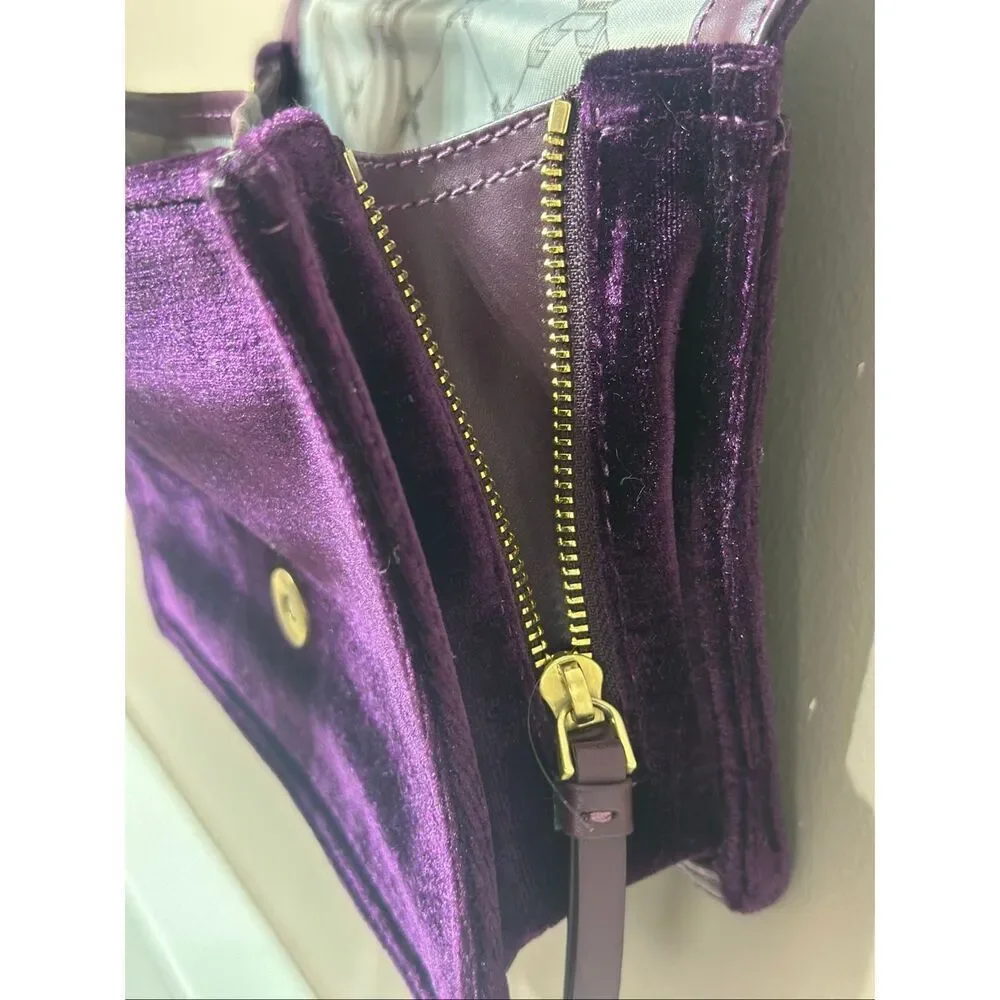 NWOT Aimee Kestenberg Plum Mia Velvet Expandable Satchel Handbag Purse